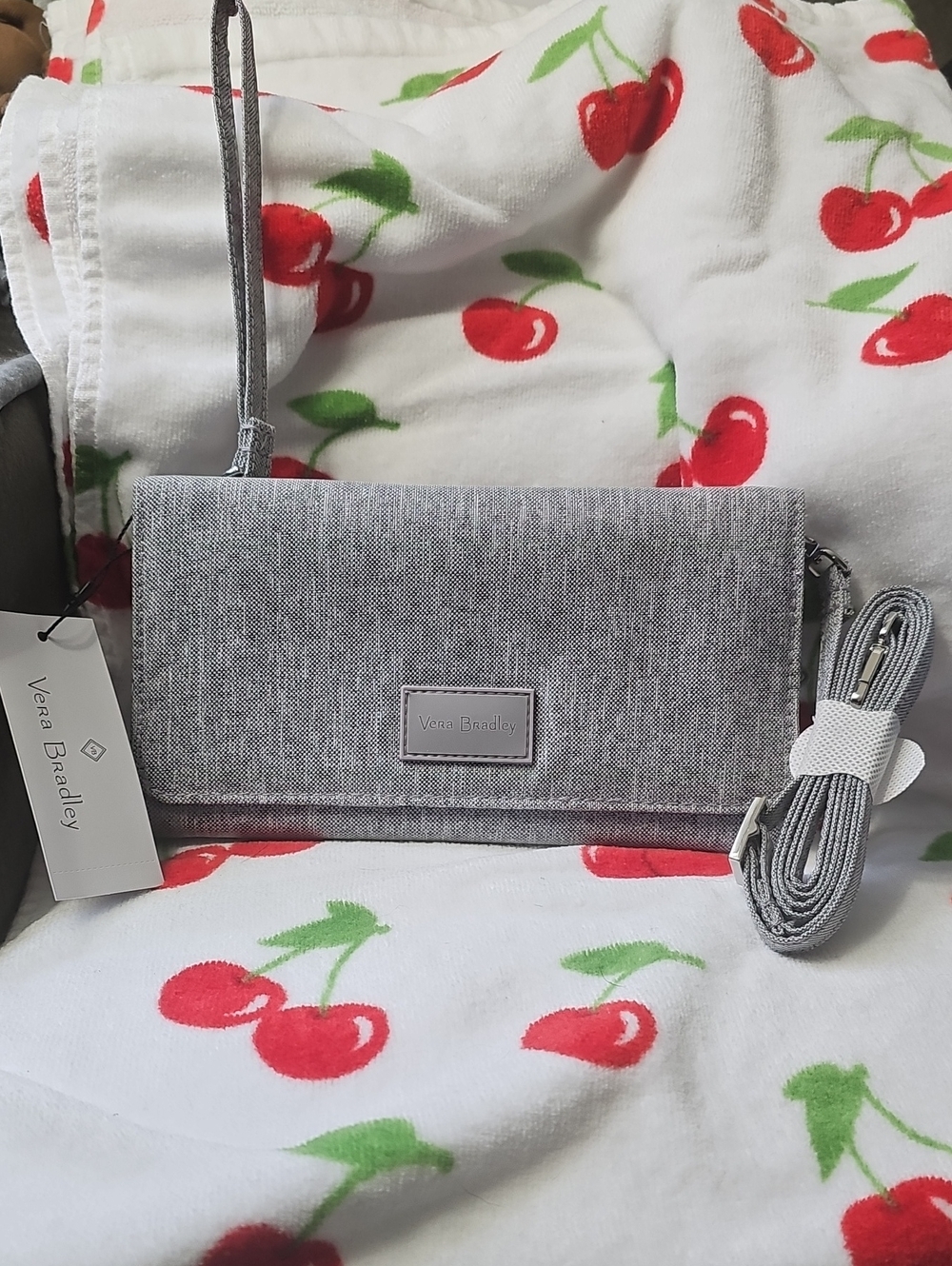 Vera Bradley Lighten Up RFID Gray Convertible Crossbody Wallet with Strap